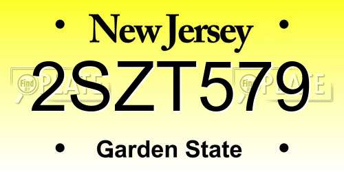 2SZT579 New Jersey License Plate