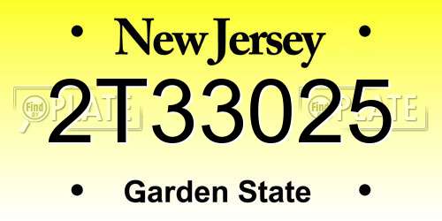 2T33025 New Jersey License Plate