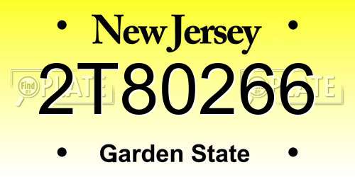 2T80266 New Jersey License Plate