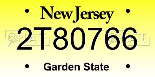 2T80766 New Jersey License Plate