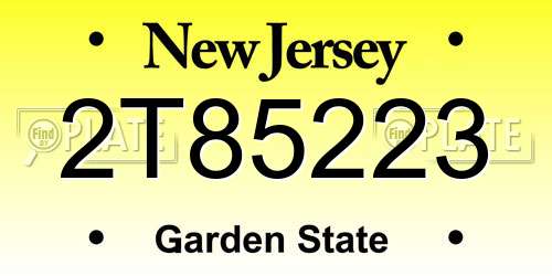 2T85223 New Jersey License Plate