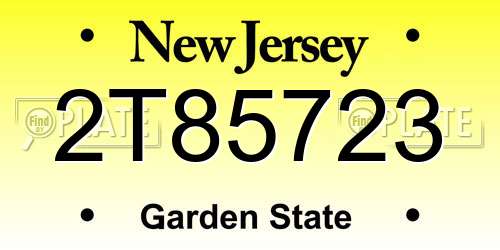 2T85723 New Jersey License Plate