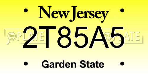 2T85A5 New Jersey License Plate