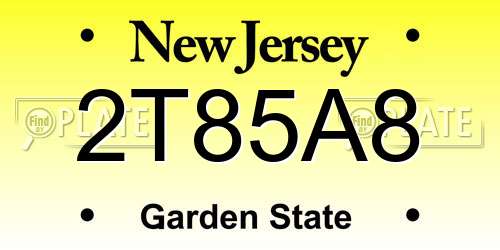 2T85A8 New Jersey License Plate