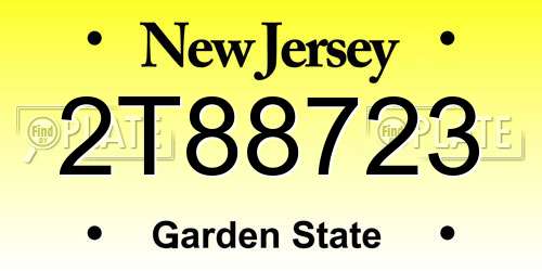 2T88723 New Jersey License Plate