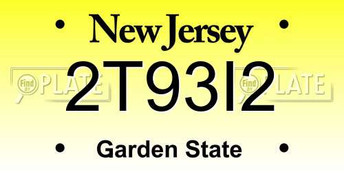 2T93I2 New Jersey License Plate