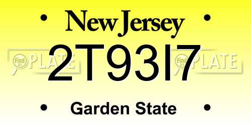 2T93I7 New Jersey License Plate