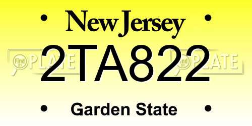 2TA822 New Jersey License Plate