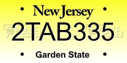 2TAB335 New Jersey License Plate