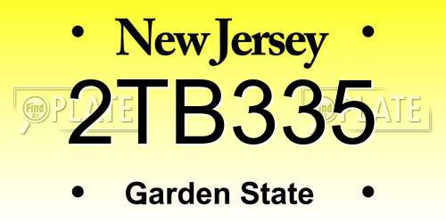 2TB335 New Jersey License Plate