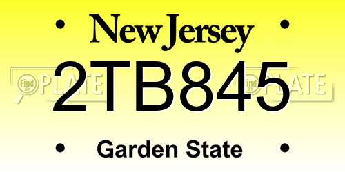2TB845 New Jersey License Plate