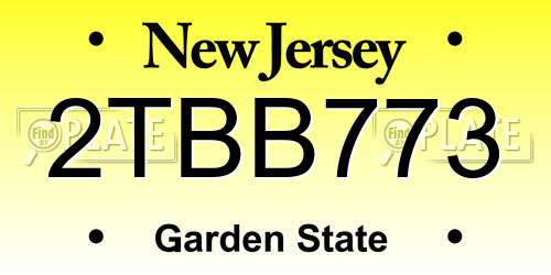 2TBB773 New Jersey License Plate