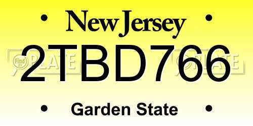 2TBD766 New Jersey License Plate