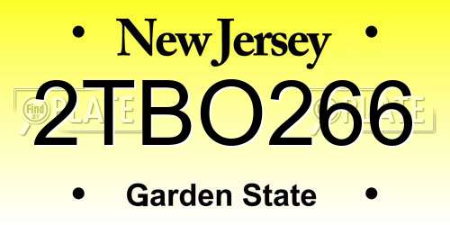 2TBO266 New Jersey License Plate