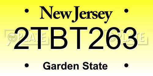2TBT263 New Jersey License Plate