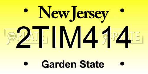2TIM414 New Jersey License Plate