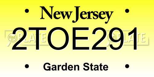2TOE291 New Jersey License Plate