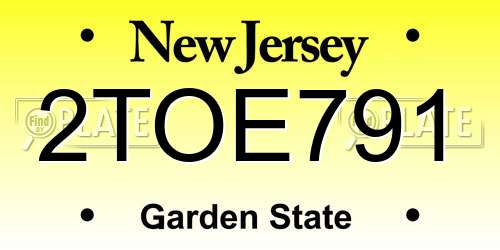 2TOE791 New Jersey License Plate