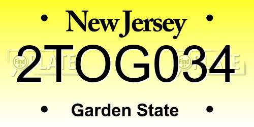 2TOG034 New Jersey License Plate