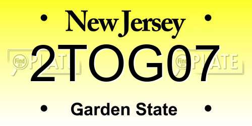 2TOG07 New Jersey License Plate