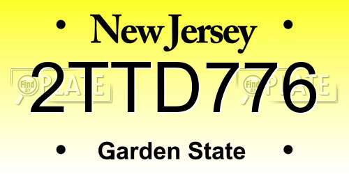 2TTD776 New Jersey License Plate