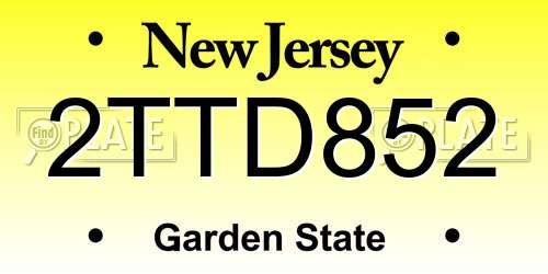 2TTD852 New Jersey License Plate