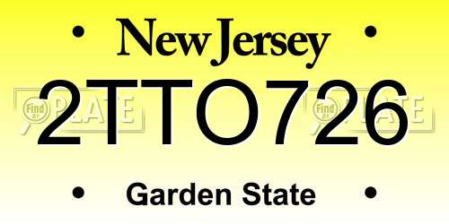 2TTO726 New Jersey License Plate