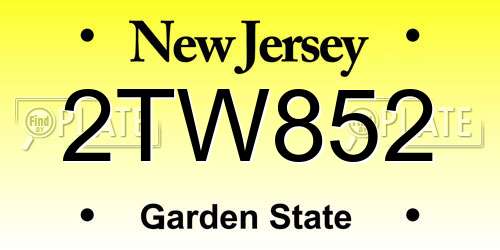 2TW852 New Jersey License Plate