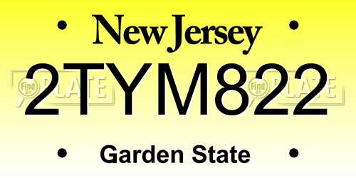 2TYM822 New Jersey License Plate