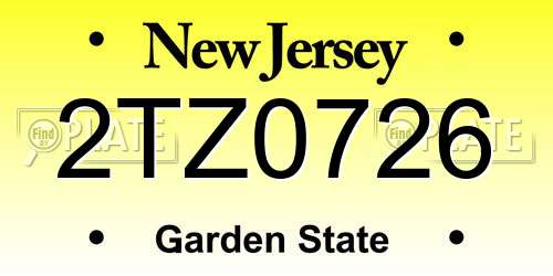 2TZ0726 New Jersey License Plate