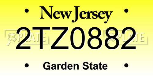 2TZ0882 New Jersey License Plate