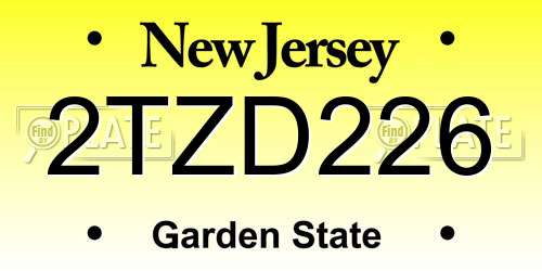 2TZD226 New Jersey License Plate