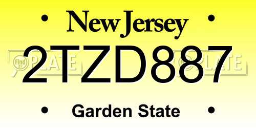 2TZD887 New Jersey License Plate