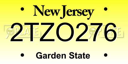 2TZO276 New Jersey License Plate