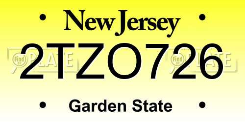 2TZO726 New Jersey License Plate