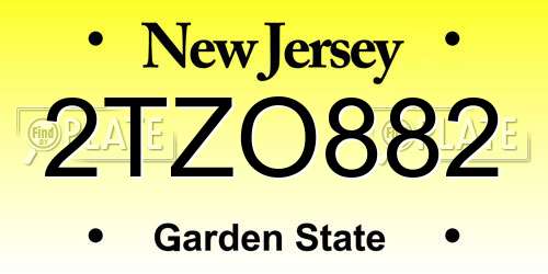 2TZO882 New Jersey License Plate