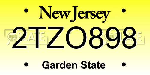 2TZO898 New Jersey License Plate