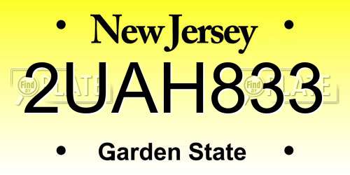 2UAH833 New Jersey License Plate