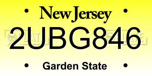 2UBG846 New Jersey License Plate