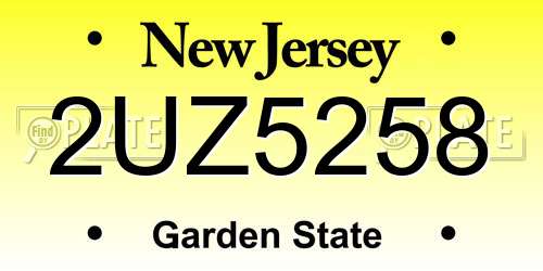 2UZ5258 New Jersey License Plate