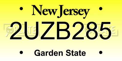 2UZB285 New Jersey License Plate