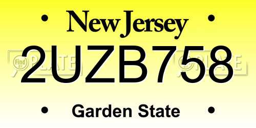 2UZB758 New Jersey License Plate