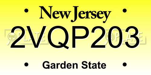 2VQP203 New Jersey License Plate