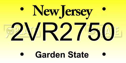 2VR2750 New Jersey License Plate