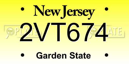 2VT674 New Jersey License Plate
