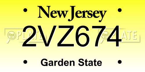 2VZ674 New Jersey License Plate