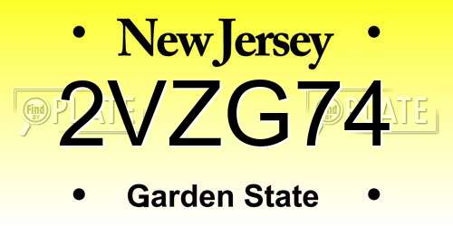 2VZG74 New Jersey License Plate
