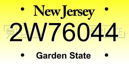 2W76044 New Jersey License Plate