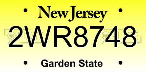 2WR8748 New Jersey License Plate