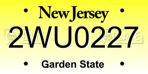 2WU0227 New Jersey License Plate